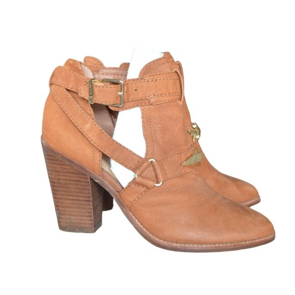 Gianni Bini Metal Studded Booties Cognac Leather Womens Size 7 Boho Fall Western - Picture 1 of 10
